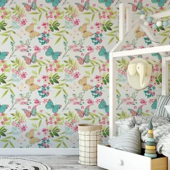 Best Muralo Papier Peint Intissé Pour La Chambre PAPILLONS Colorés Feuilles Fleurs