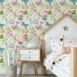 Best Muralo Papier Peint Intissé Pour La Chambre PAPILLONS Colorés Feuilles Fleurs