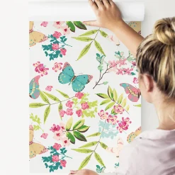 Best Muralo Papier Peint Intissé Pour La Chambre PAPILLONS Colorés Feuilles Fleurs