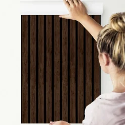 Discount Muralo Papier Peint Intissé Pour Salon PLANCHES Lamelles Bois Imitation 3D 53cm x 300cm