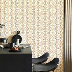 Ambiance Sticker Papier peint intissé pré-encollé - SCANDINAVE ART DÉCO LOSANGES BLANC ET DORÉ - 1 rouleau de 300x60cm* Papier Peint Art Déco