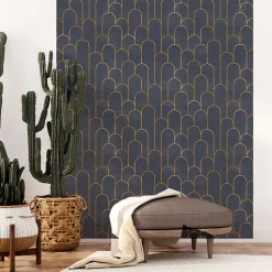 Ambiance Sticker Papier peint intissé pré-encollé - BLEU CHIC ARCHES - 1 rouleau de 300x60cm* Papier Peint Géométrique