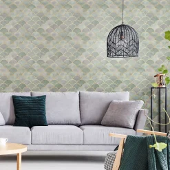 Ambiance Sticker Papier peint intissé pré-encollé - ORNEMENTS CHIC VERT - 1 rouleau de 300x60cm* Papier Peint Art Déco|Papier Peint Pour Salon