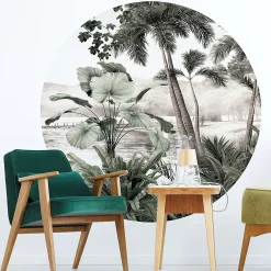 Best Ambiance Sticker Papier peint intissé pré-encollé fresques géantes - FRESQUE JUNGLE TROPICALE VINTAGE - 60x60cm