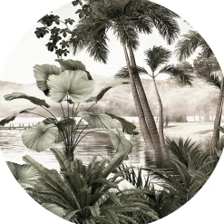 Best Ambiance Sticker Papier peint intissé pré-encollé fresques géantes - FRESQUE JUNGLE TROPICALE VINTAGE - 60x60cm
