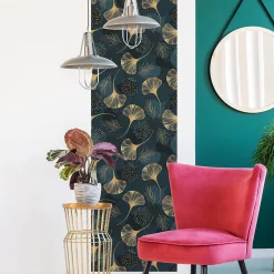 Outlet Ambiance Sticker Papier peint intissé pré-encollé - FEUILLE DE GINKGO BLEU - 1 rouleau de 300x60cm