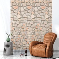Ambiance Sticker Papier peint intissé pré-encollé - MUR DE PIERRE CLAIRE - 1 rouleau de 300x60cm* Papier Peint Imitant
