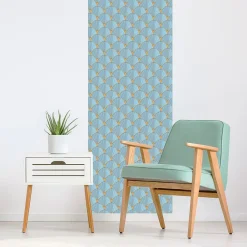 Ambiance Sticker Papier peint intissé pré-encollé - ART DÉCO BLEU CLAIRE ÉVENTAIL - 1 rouleau de 300x60cm* Papier Peint Art Déco