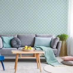 Ambiance Sticker Papier peint intissé pré-encollé - RÉTRO ORNEMENTS AQUAMARINE ET JAUNE - 1 rouleau de 300x60cm* Papier Peint Art Déco