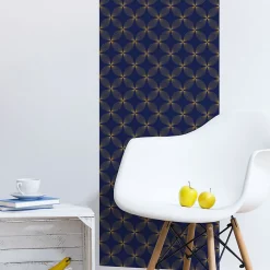 Ambiance Sticker Papier peint intissé pré-encollé - RÉTRO ORNEMENTS BLEU MARINE ET JAUNE - 1 rouleau de 300x60cm* Papier Peint Art Déco