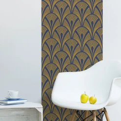 Ambiance Sticker Papier peint intissé pré-encollé - SCANDINAVE ART DÉCO BLEU FONCÉ - 1 rouleau de 300x60cm* Papier Peint Art Déco