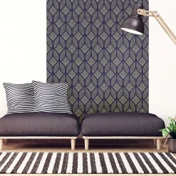Ambiance Sticker Papier peint intissé pré-encollé - FORMES GÉOMÉTRIQUE CHIC BLEU FONCÉ - 1 rouleau de 300x60cm* Papier Peint Géométrique