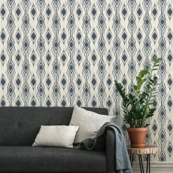Ambiance Sticker Papier peint intissé pré-encollé - LOSANGES RÉTRO ABSTRAITS BLEU FONCÉ - 1 rouleau de 300x60cm* Papier Peint Vintage