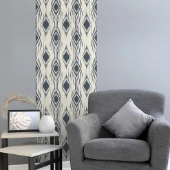 Ambiance Sticker Papier peint intissé pré-encollé - LOSANGES RÉTRO ABSTRAITS BLEU FONCÉ - 1 rouleau de 300x60cm* Papier Peint Vintage
