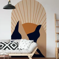 Ambiance Sticker Papier peint intissé pré-encollé fresques géantes - ARCHE MONTAGNES AU CRÉPUSCULE - 100x60cm* Papier Peint Art Déco