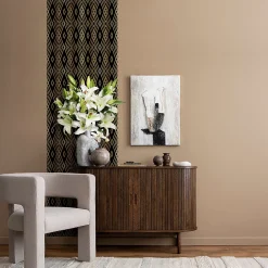 Ambiance Sticker Papier peint intissé pré-encollé - SCANDINAVE ART DÉCO LOSANGES NOIRS ET EFFET DORÉ - 1 rouleau de 300x60cm* Papier Peint Art Déco