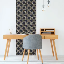 New Ambiance Sticker Papier peint intissé pré-encollé - SCANDINAVE ART DÉCO BLEU NUIT ARCHES - 1 rouleau de 300x60cm