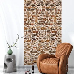 Online Ambiance Sticker Papier peint intissé pré-encollé - MUR EN PIERRE D'ARDENNE - 1 rouleau de 300x60cm