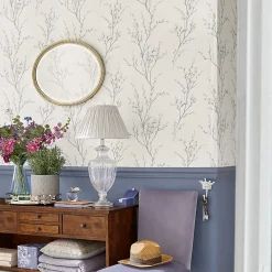Clearance Laura Ashley Papier peint intissé Pussy willow imprimé fleurs blanc cassé L.1000 x l.52cm