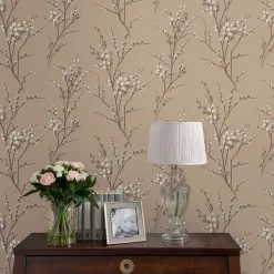 Laura Ashley Papier peint intissé Pussy willow imprimé fleurs beige taupe L.1000 x l.52cm* Papier Peint Fleuri