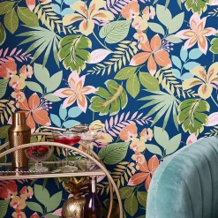 Best Envy Papier peint intissé So exotic night imprimé fleurs tropicales rose, vert, bleu L.1000 x l.52cm