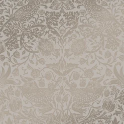 William Morris Papier peint intissé Strawberry thief imprimé fleurs, oiseaux effet métalisé beige L.1000 x l.52cm* Papier Peint Pour Couloir