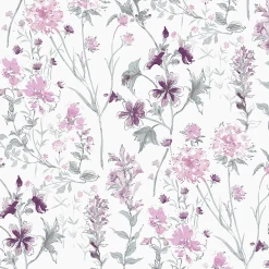 Laura Ashley Papier peint intissé Wild meadow imprimé fleurs iris blanc, violet L.1000 x l.52cm
