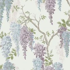 Laura Ashley Papier peint intissé Wisteria imprimé fleurs beige, violet L.1000 x l.52cm* Papier Peint Fleuri
