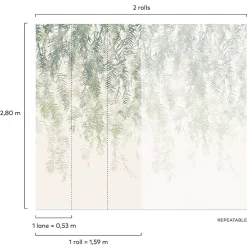 Grandeco Papier peint panoramique intissé feuillage vert, 2 lés, L.280 x l.159 cm Wisteria* Papier Peint Panoramique