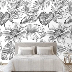 Discount GoodHome Papier peint panoramique Kuaj noir et blanc L.280 x l.159 cm
