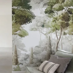 Grandeco Papier peint panoramique intissé paysage fôret vert, gris, 3 lés, L.280 x l.159 cm* Papier Peint Panoramique