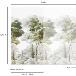Grandeco Papier peint panoramique intissé paysage fôret vert, gris, 3 lés, L.280 x l.159 cm* Papier Peint Panoramique