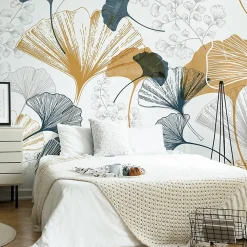99DECO Papier peint panoramique - Gingko - Multicolore - intissé : 150g/m² - 5 lés : 240x270cm* Papier Peint Panoramique