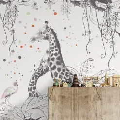 Acte Déco Papier peint panoramique enfant Scènes girafes, Gris clair 170 x 250cm*Enfant Papier Peint Enfant