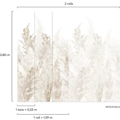 Grandeco Papier peint panoramique intissé pampas beige, 3 lés, L.280 x l.159 cm* Papier Peint Panoramique