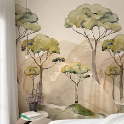 Outlet Grandeco Papier peint panoramique intissé forêt beige, vert, 2 lés, L.280 x l.159 cm Ravello