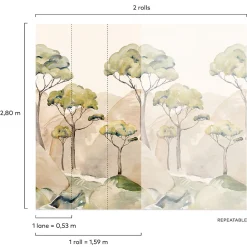 Outlet Grandeco Papier peint panoramique intissé forêt beige, vert, 2 lés, L.280 x l.159 cm Ravello