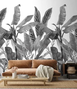 Grandeco Papier peint panoramique palmes noir et blanc L.280 x l.159 cm* Papier Peint Noir Et Blanc