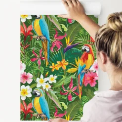 Outlet Muralo Papier Peint Pour La Chambre PERROQUETS Fleurs Tropicales Feuilles
