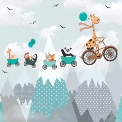 Ambiance Sticker Papier peint pré-encollé girafe et ses amis H 250 x L 240 cm*Enfant Papier Peint Enfant