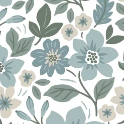 GoodHome Papier peint pré-encollé vinyle fleuri Easy Roll Aani fleurs bleu l.53 x H.1005 cm*Enfant Papier Peint Pour Chambre|Papier Peint Pré-Encollé
