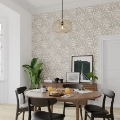 GoodHome Papier peint pré-encollé vinyle intissé feuillage Easy Roll Duffy feuillage beige l.53 x H.1005 cm