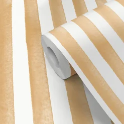 GoodHome Papier peint pré-encollé vinyle à rayures Easy Roll Satori rayures jaune ocre l.53 x H.1005 cm* Papier Peint Pour Couloir|Papier Peint Pour Chambre
