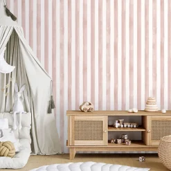 Clearance GoodHome Papier peint pré-encollé vinyle à rayures Easy Roll Satori rayures rose l.53 x H.1005 cm