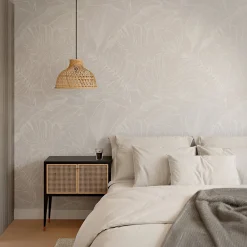 Discount GoodHome Papier peint pré-encollé vinyle intissé feuilage Easy Roll Ufford beige l.53 x H.1005 cm
