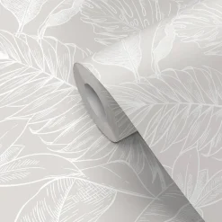 Discount GoodHome Papier peint pré-encollé vinyle intissé feuilage Easy Roll Ufford beige l.53 x H.1005 cm