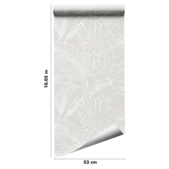 Discount GoodHome Papier peint pré-encollé vinyle intissé feuilage Easy Roll Ufford beige l.53 x H.1005 cm