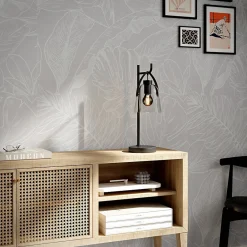 Discount GoodHome Papier peint pré-encollé vinyle intissé feuilage Easy Roll Ufford beige l.53 x H.1005 cm