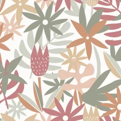 GoodHome Papier peint pré-encollé vinyle fleuri Easy Roll Basil fleurs multicolore l.53 x H.1005 cm*Enfant Papier Peint Pour Chambre|Papier Peint Pré-Encollé