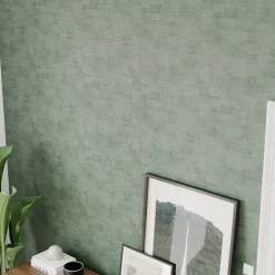 Clearance GoodHome Papier peint pré-encollé vinyle intissé uni Easy Roll Chaumont vert l.53 x H.1005 cm